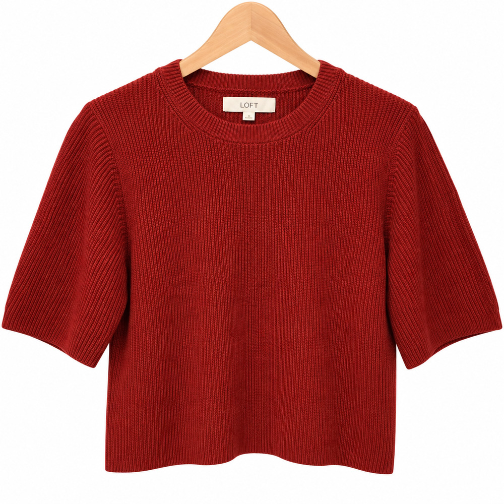 LOFT Relaxed Sweater Tee Womens Medium Red Relaxed Fit Crew Neck Classic NWT
